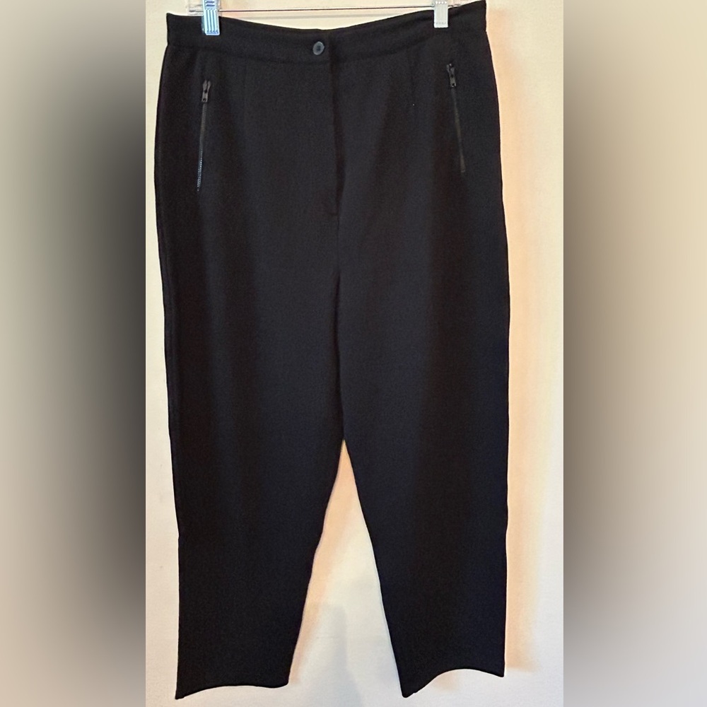 Chaus Sport VTG 90s Black‎ Trousers Pants Career Wide Leg  Zip Pockets Size 14